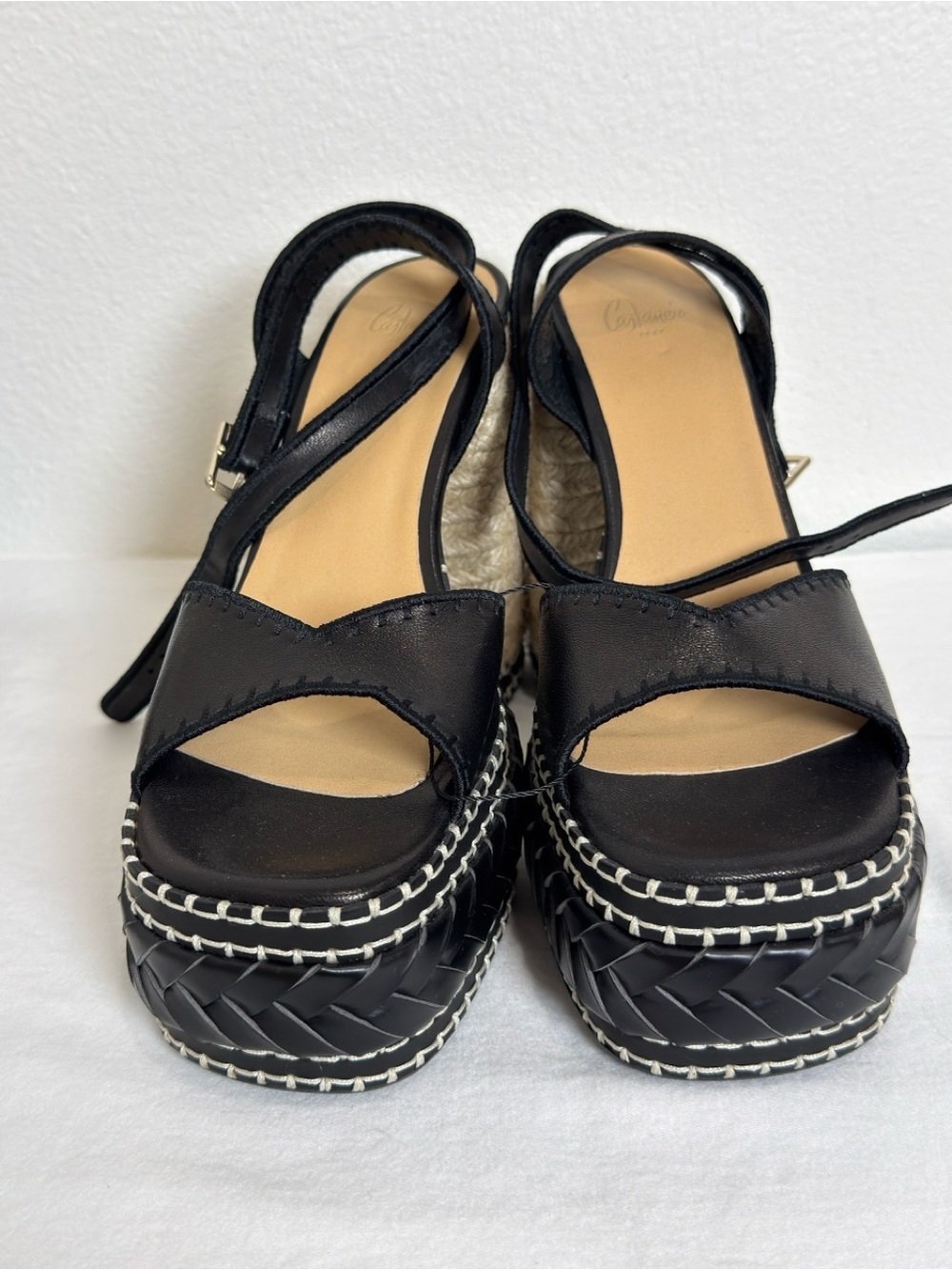 Castaner Black Leather Platform Espadrille Sandals with Natural Rope Heel NWOB - Picture 3 of 8